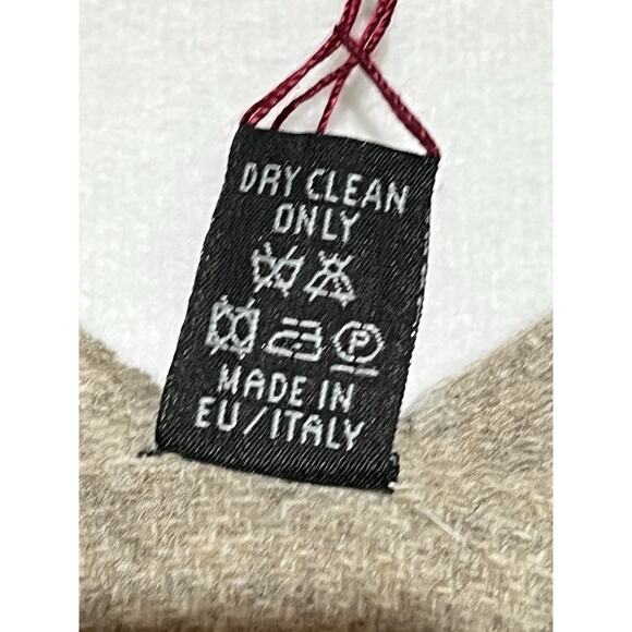 100% Wool Knit Shawl Cardigan Wrap Open Beige Fringed Bohemian Made in Italy - Picture 11 of 13